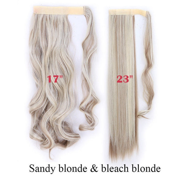 SNOILITE 17''23'' Long Wavy Ponytails Clip In Synthetic Pony Tail Fake Hair Extension wrap round black blond hairpiece for women