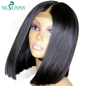 13x6 Lace Front Wig Short Human Hair Wigs Bob Straight Brazilian Remy Hair Pre Plucked Hairline Natural Black For Women xcsunny