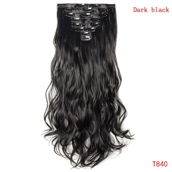 SNOILITE 24inch 8pcs/set Wavy 18 Clips in False Hair Styling Synthetic Hair Extensions Hairpiece Extension hair for Human