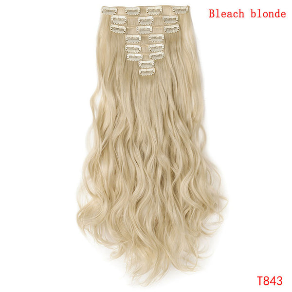 SNOILITE 24inch 8pcs/set Wavy 18 Clips in False Hair Styling Synthetic Hair Extensions Hairpiece Extension hair for Human