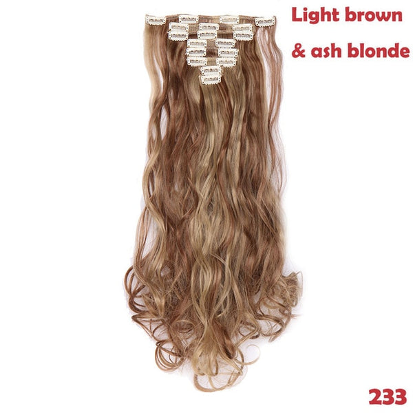 SNOILITE 24inch 8pcs/set Wavy 18 Clips in False Hair Styling Synthetic Hair Extensions Hairpiece Extension hair for Human