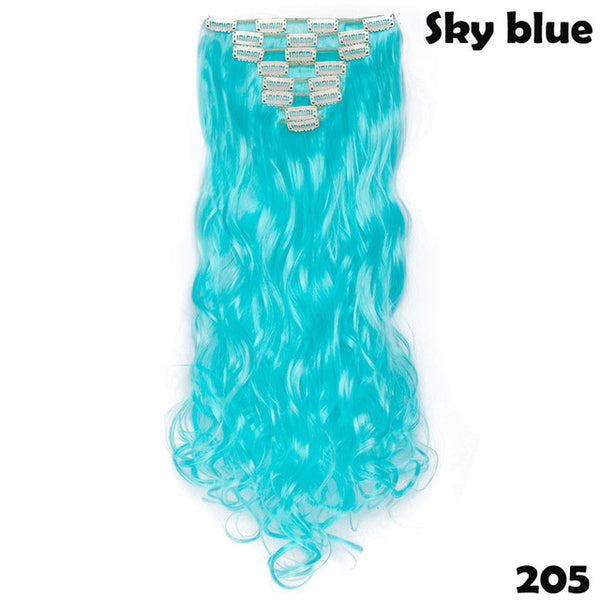 SNOILITE 24inch 8pcs/set Wavy 18 Clips in False Hair Styling Synthetic Hair Extensions Hairpiece Extension hair for Human