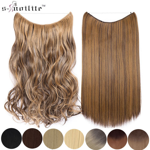 SNOILITE 20 inches Long Synthetic Hair Heat Resistant Hairpiece Fish Line Straight Hair Extensions Secret Invisible Hairpieces