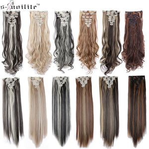 SNOILITE 24inch 8Pcs/Set 18 Clips Full Head Ombre curly clip in human hair extension Synthetic Fiber Hairpieces Clip In hair