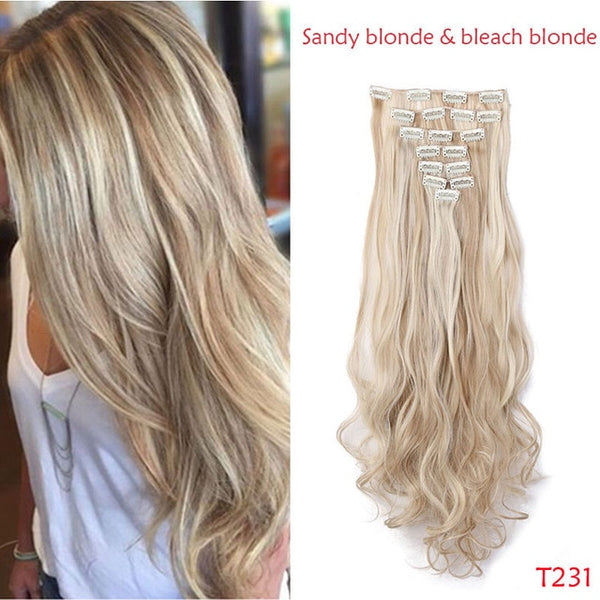 SNOILITE 24inch 8Pcs/Set 18 Clips Full Head Ombre curly clip in human hair extension Synthetic Fiber Hairpieces Clip In hair