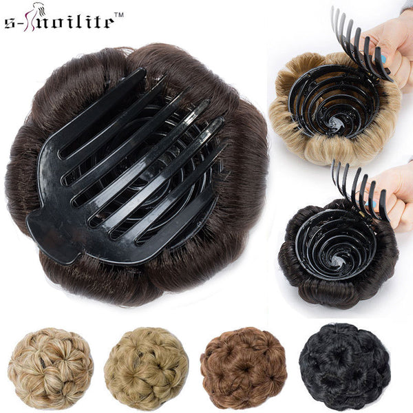 S-noilite Hair Women Curly Chignon Hair Bun Donut Clip In Hairpiece Extensions Synthetic High Temperature Fiber Chignon cheveux