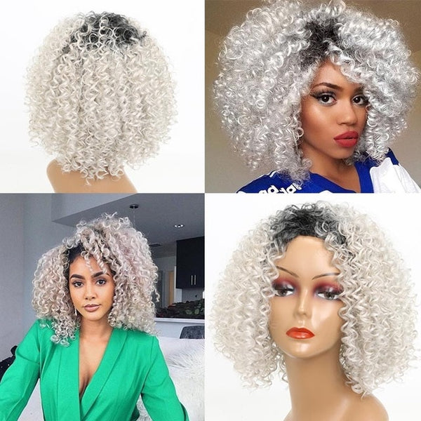 MISS WIG 16Inches Long Afro Kinky Curly Wigs for Black Women Blonde Mixed Brown Synthetic Wigs African Hairstyle Heat Resistant