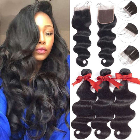 BEAUDIVA Brazilian Hair Body Wave 3 Bundles With Closure Human Hair Bundles With Closure Lace Closure Human Hair Extension