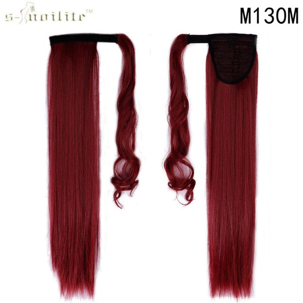 S-noilite 26"  Long  Drawstring Ponytail Straight Hair Extension Clip Ins For Women Remy Wrap Around Ponytail Blonde Red  Gray