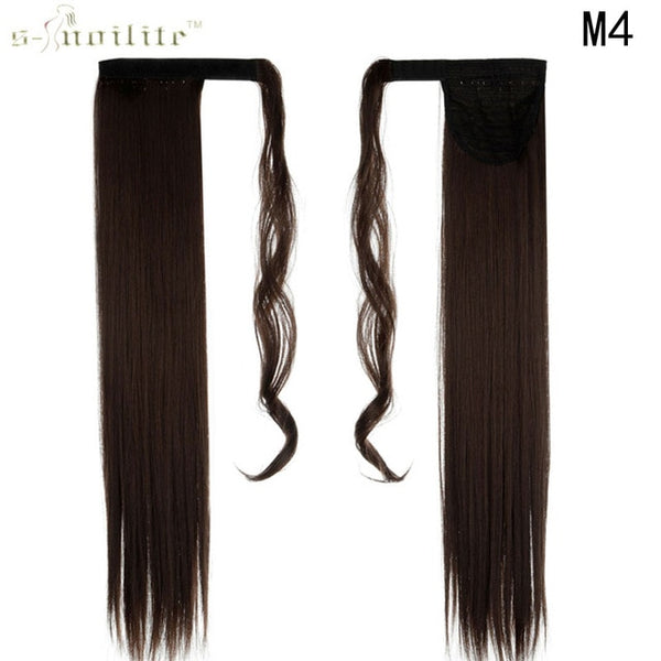 S-noilite 26"  Long  Drawstring Ponytail Straight Hair Extension Clip Ins For Women Remy Wrap Around Ponytail Blonde Red  Gray