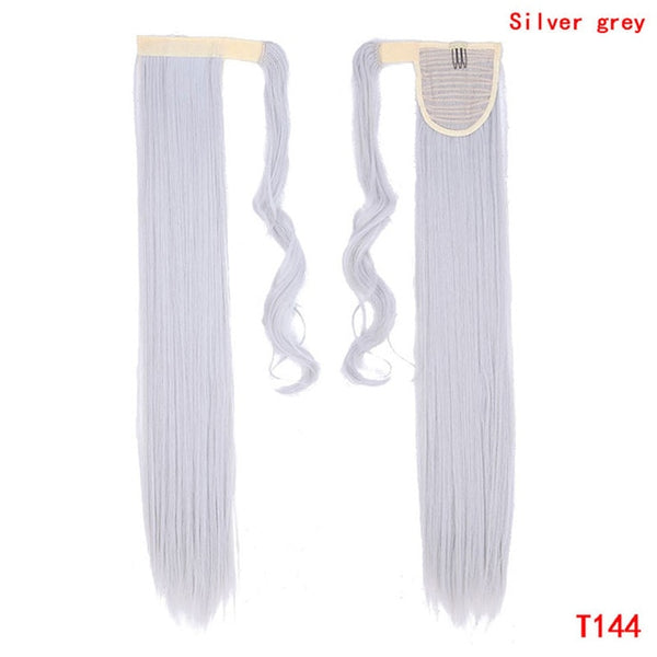 S-noilite 26"  Long  Drawstring Ponytail Straight Hair Extension Clip Ins For Women Remy Wrap Around Ponytail Blonde Red  Gray