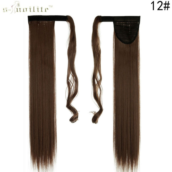 S-noilite 26"  Long  Drawstring Ponytail Straight Hair Extension Clip Ins For Women Remy Wrap Around Ponytail Blonde Red  Gray