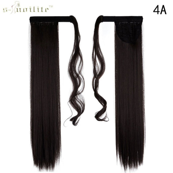 S-noilite 26"  Long  Drawstring Ponytail Straight Hair Extension Clip Ins For Women Remy Wrap Around Ponytail Blonde Red  Gray