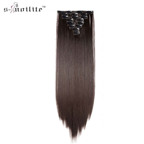 SNOILITE 8pcs/Set 22" Hairpiece 175G Straight 18 Clips In False Styling Hair Synthetic Clip In Hair Extensions Heat Resistant