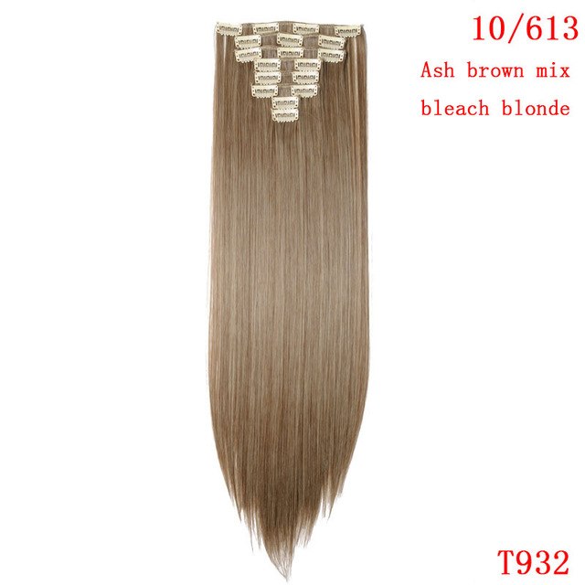 SNOILITE 8pcs/Set 22" Hairpiece 175G Straight 18 Clips In False Styling Hair Synthetic Clip In Hair Extensions Heat Resistant