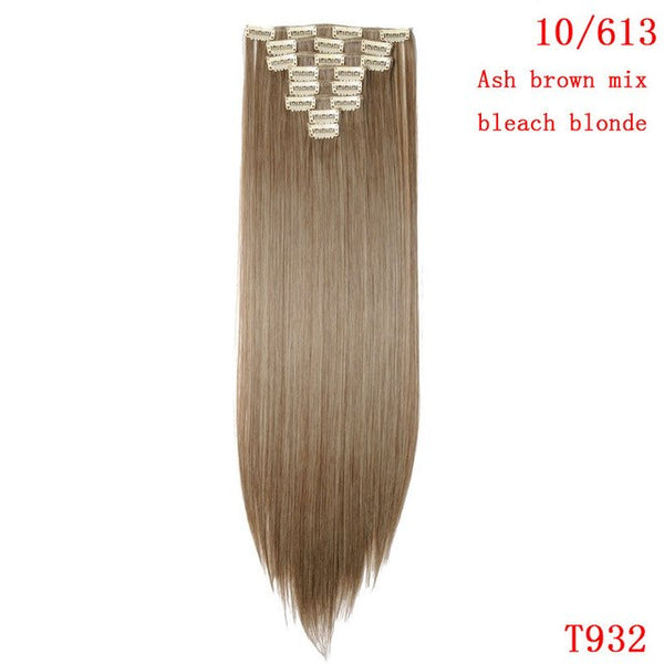 SNOILITE 8pcs/Set 22" Hairpiece 175G Straight 18 Clips In False Styling Hair Synthetic Clip In Hair Extensions Heat Resistant