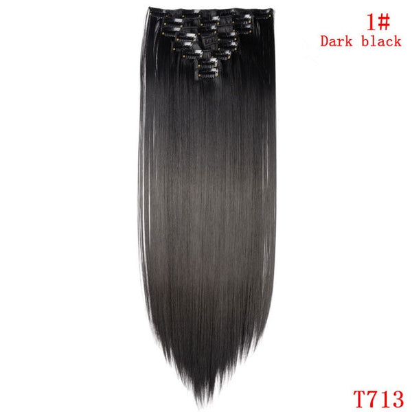 SNOILITE 8pcs/Set 22" Hairpiece 175G Straight 18 Clips In False Styling Hair Synthetic Clip In Hair Extensions Heat Resistant