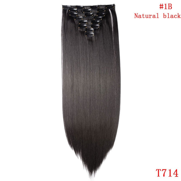 SNOILITE 8pcs/Set 22" Hairpiece 175G Straight 18 Clips In False Styling Hair Synthetic Clip In Hair Extensions Heat Resistant