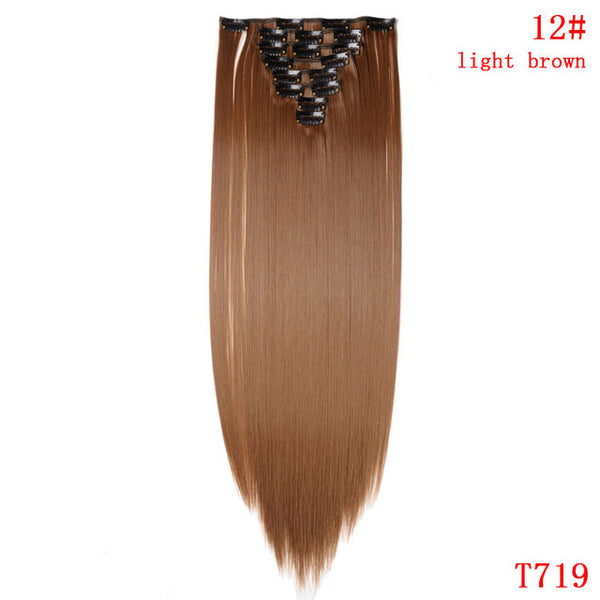 SNOILITE 8pcs/Set 22" Hairpiece 175G Straight 18 Clips In False Styling Hair Synthetic Clip In Hair Extensions Heat Resistant