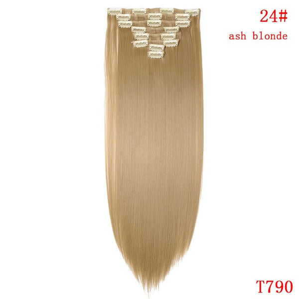 SNOILITE 8pcs/Set 22" Hairpiece 175G Straight 18 Clips In False Styling Hair Synthetic Clip In Hair Extensions Heat Resistant