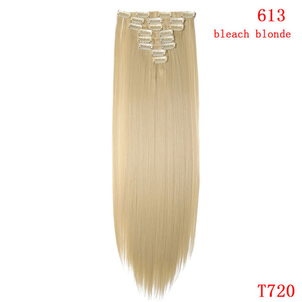 SNOILITE 8pcs/Set 22" Hairpiece 175G Straight 18 Clips In False Styling Hair Synthetic Clip In Hair Extensions Heat Resistant