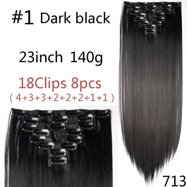 SNOILITE 8Pcs/Set 29 colors 18 clips Long Straight Clip in Hair Extensions synthetic clips hair for women black blonde hairpiece