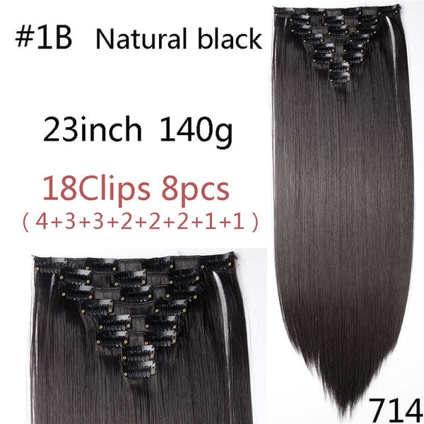 SNOILITE 8Pcs/Set 29 colors 18 clips Long Straight Clip in Hair Extensions synthetic clips hair for women black blonde hairpiece