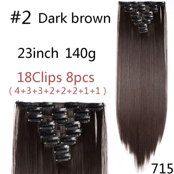 SNOILITE 8Pcs/Set 29 colors 18 clips Long Straight Clip in Hair Extensions synthetic clips hair for women black blonde hairpiece