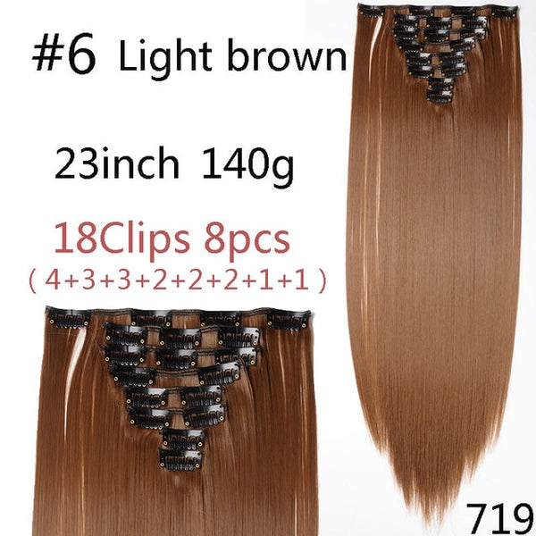 SNOILITE 8Pcs/Set 29 colors 18 clips Long Straight Clip in Hair Extensions synthetic clips hair for women black blonde hairpiece