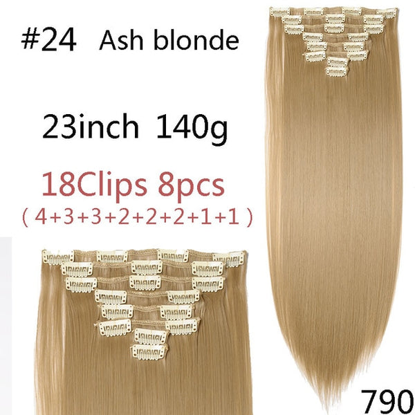 SNOILITE 8Pcs/Set 29 colors 18 clips Long Straight Clip in Hair Extensions synthetic clips hair for women black blonde hairpiece