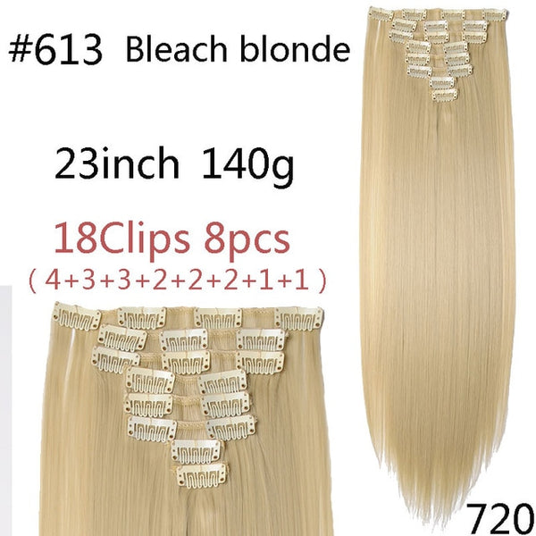 SNOILITE 8Pcs/Set 29 colors 18 clips Long Straight Clip in Hair Extensions synthetic clips hair for women black blonde hairpiece