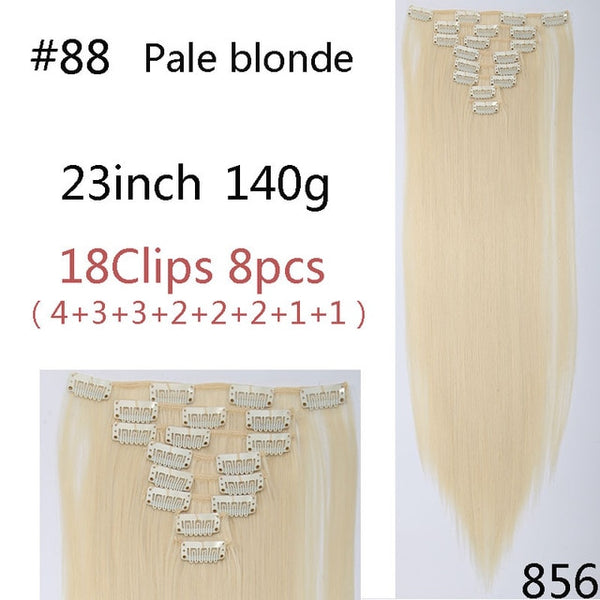 SNOILITE 8Pcs/Set 29 colors 18 clips Long Straight Clip in Hair Extensions synthetic clips hair for women black blonde hairpiece