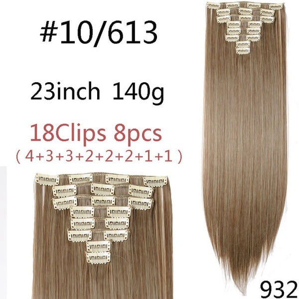 SNOILITE 8Pcs/Set 29 colors 18 clips Long Straight Clip in Hair Extensions synthetic clips hair for women black blonde hairpiece