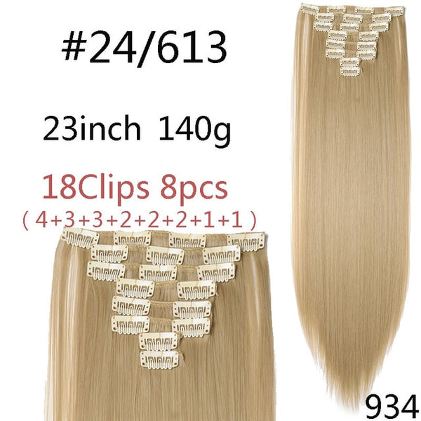 SNOILITE 8Pcs/Set 29 colors 18 clips Long Straight Clip in Hair Extensions synthetic clips hair for women black blonde hairpiece