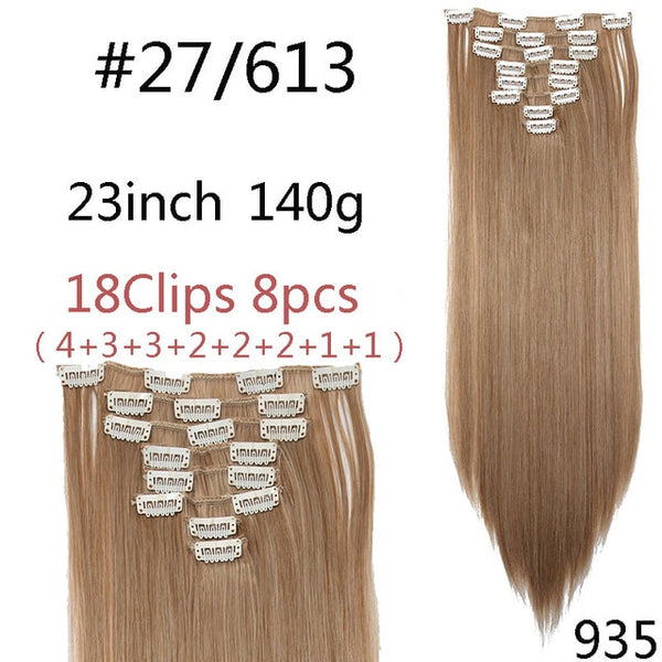 SNOILITE 8Pcs/Set 29 colors 18 clips Long Straight Clip in Hair Extensions synthetic clips hair for women black blonde hairpiece