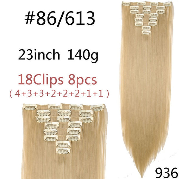 SNOILITE 8Pcs/Set 29 colors 18 clips Long Straight Clip in Hair Extensions synthetic clips hair for women black blonde hairpiece