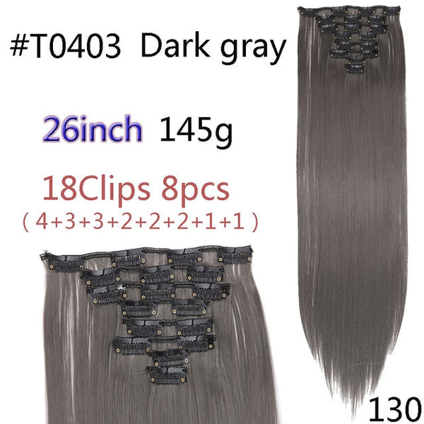 SNOILITE 8Pcs/Set 29 colors 18 clips Long Straight Clip in Hair Extensions synthetic clips hair for women black blonde hairpiece