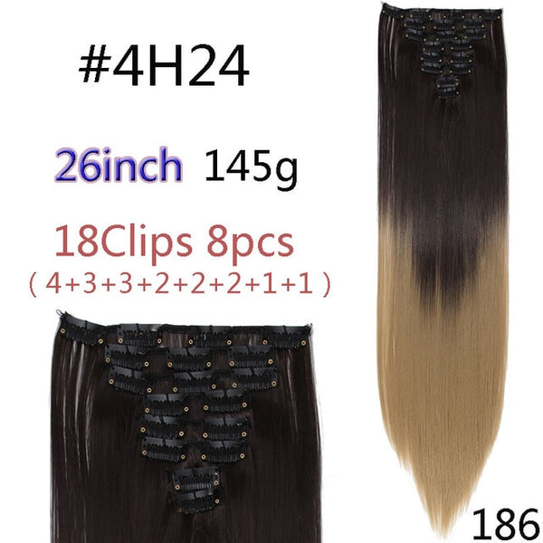 SNOILITE 8Pcs/Set 29 colors 18 clips Long Straight Clip in Hair Extensions synthetic clips hair for women black blonde hairpiece