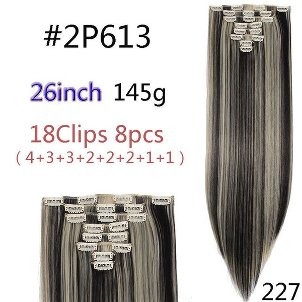 SNOILITE 8Pcs/Set 29 colors 18 clips Long Straight Clip in Hair Extensions synthetic clips hair for women black blonde hairpiece