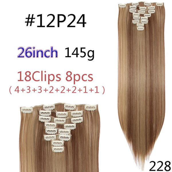 SNOILITE 8Pcs/Set 29 colors 18 clips Long Straight Clip in Hair Extensions synthetic clips hair for women black blonde hairpiece