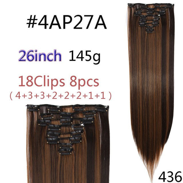 SNOILITE 8Pcs/Set 29 colors 18 clips Long Straight Clip in Hair Extensions synthetic clips hair for women black blonde hairpiece