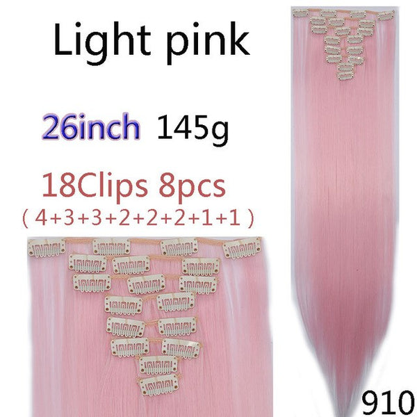 SNOILITE 8Pcs/Set 29 colors 18 clips Long Straight Clip in Hair Extensions synthetic clips hair for women black blonde hairpiece