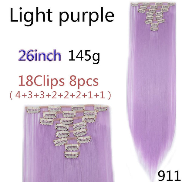 SNOILITE 8Pcs/Set 29 colors 18 clips Long Straight Clip in Hair Extensions synthetic clips hair for women black blonde hairpiece