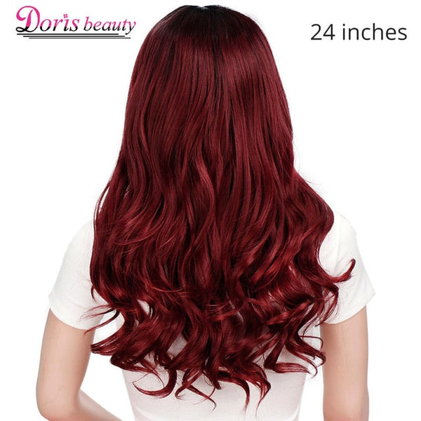 Doris beauty Synthetic Long Wavy Ombre Gray Wig for Woman Cosplay Wig Brown Red Black Blonde Heat Resistant Fiber