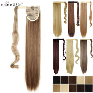 SNOILITE 24" Long Straight Clip In Hair Tail False Hair Ponytail Hairpiece With Hairpins Synthetic Hair Pony Tail Hair Extension