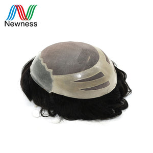 NEWNESS Men Hair Real Remy Human Hair Men Toupee Wig For Male Fine Mono PU Base Hair System Replacement Breathable Hairpieces