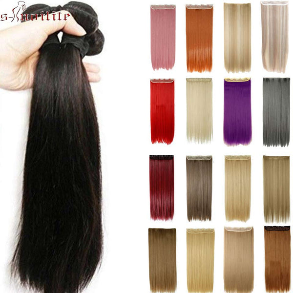 S-noilite 26" Long Straight Women Clip in Hair Extensions Long Fake Hair Synthetic Hair 5 Clip ins Red Purple Pink Hair Pieces