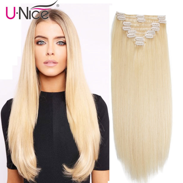 Unice Hair Clip In Extensions 18-24" Clip In Hair Extensions 115g 7A Brazilian Straight Human Hair Clip In Human Hair Extension