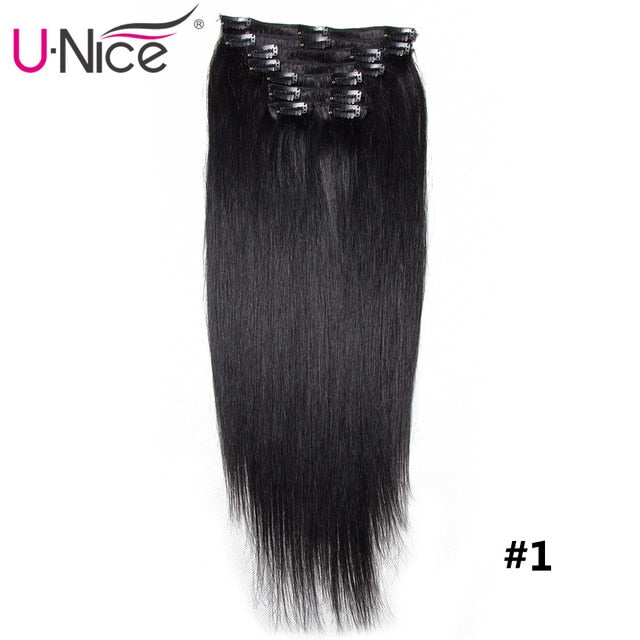 Unice Hair Clip In Extensions 18-24" Clip In Hair Extensions 115g 7A Brazilian Straight Human Hair Clip In Human Hair Extension