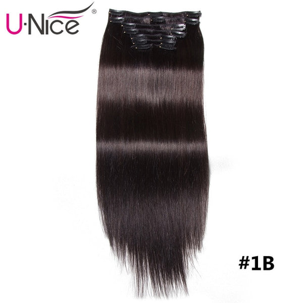 Unice Hair Clip In Extensions 18-24" Clip In Hair Extensions 115g 7A Brazilian Straight Human Hair Clip In Human Hair Extension